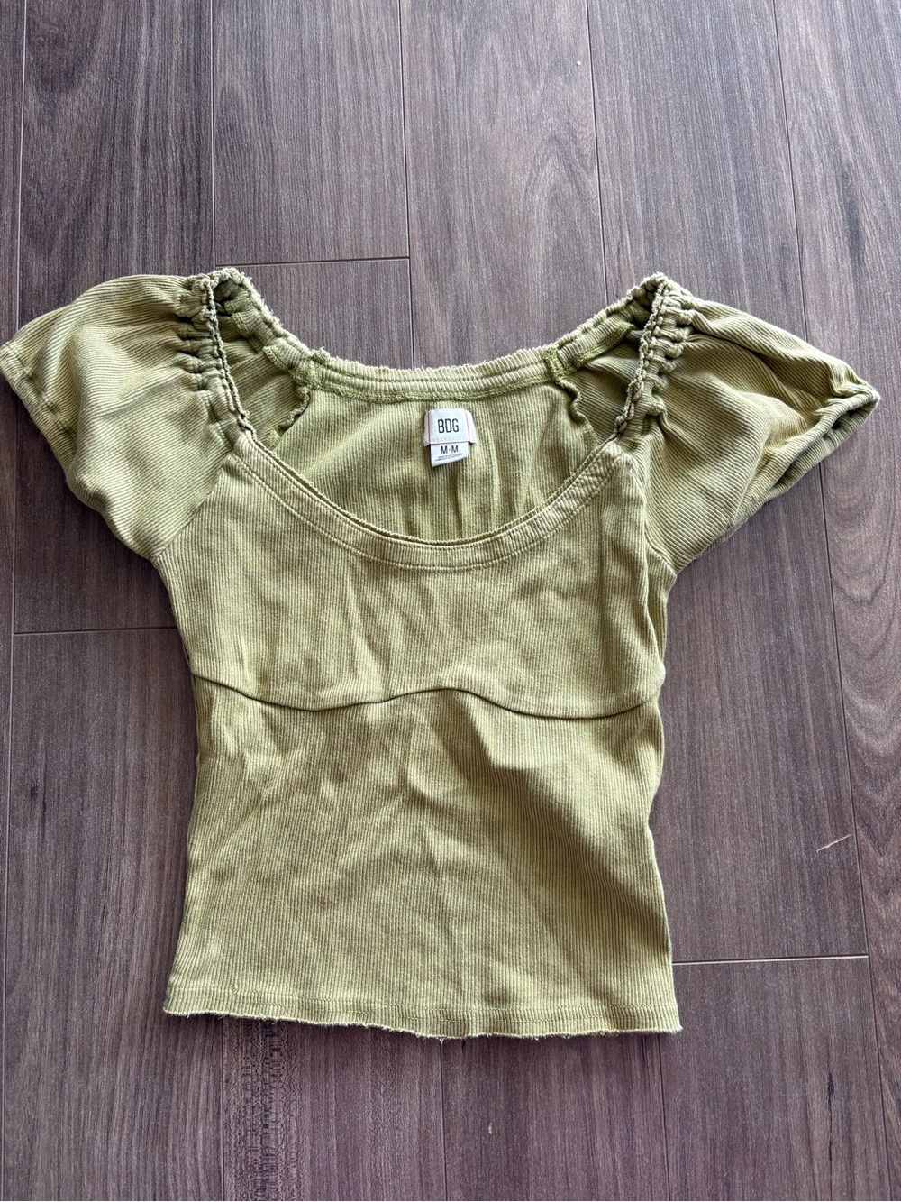 BDG Olive Waist-Seam Ribbed Scoop Crop Top